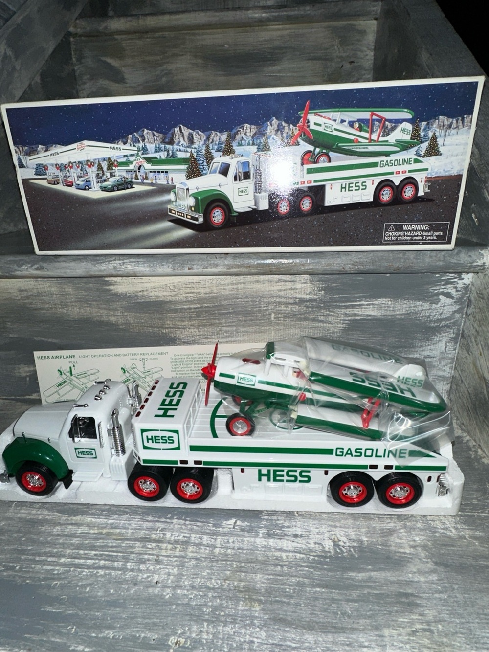 Green & White Gasoline Truck with Airplane Kids Toy